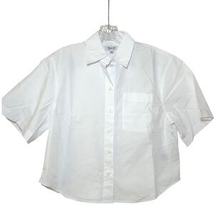 NWT Madewell Straight-Hem Short-Sleeve Shirt in Poplin white women's xxs career